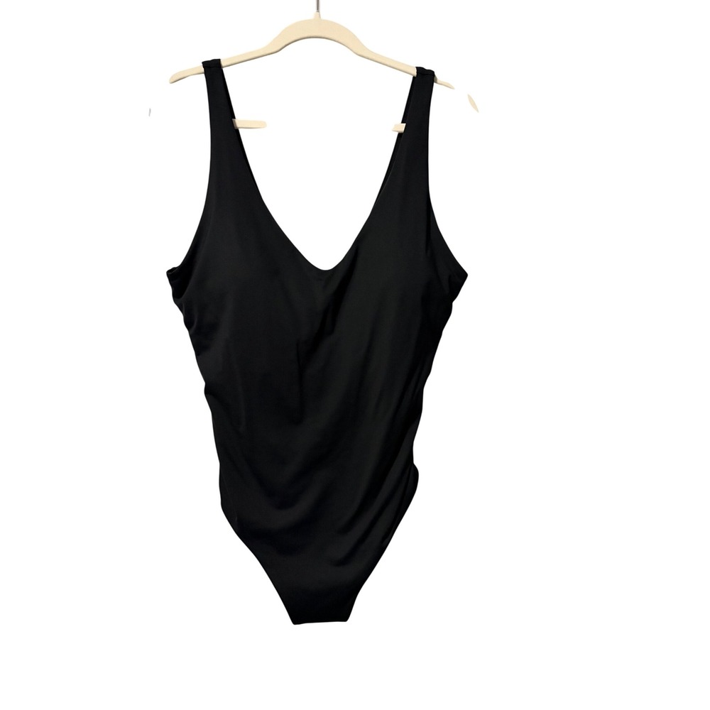 Athleta Black Deep V Neck Ruched Side One Piece Swimsuit Size‎ XL